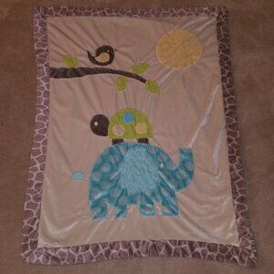 Little Beginnings Baby Blanket Bird Turtle Blue Elephant Brown Animal Print